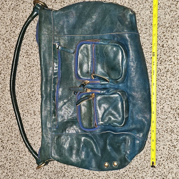 J Crew Stylish Blue Leather Shoulder Bag Utility Vibe Lots Of Pockets - Picture 10 of 11